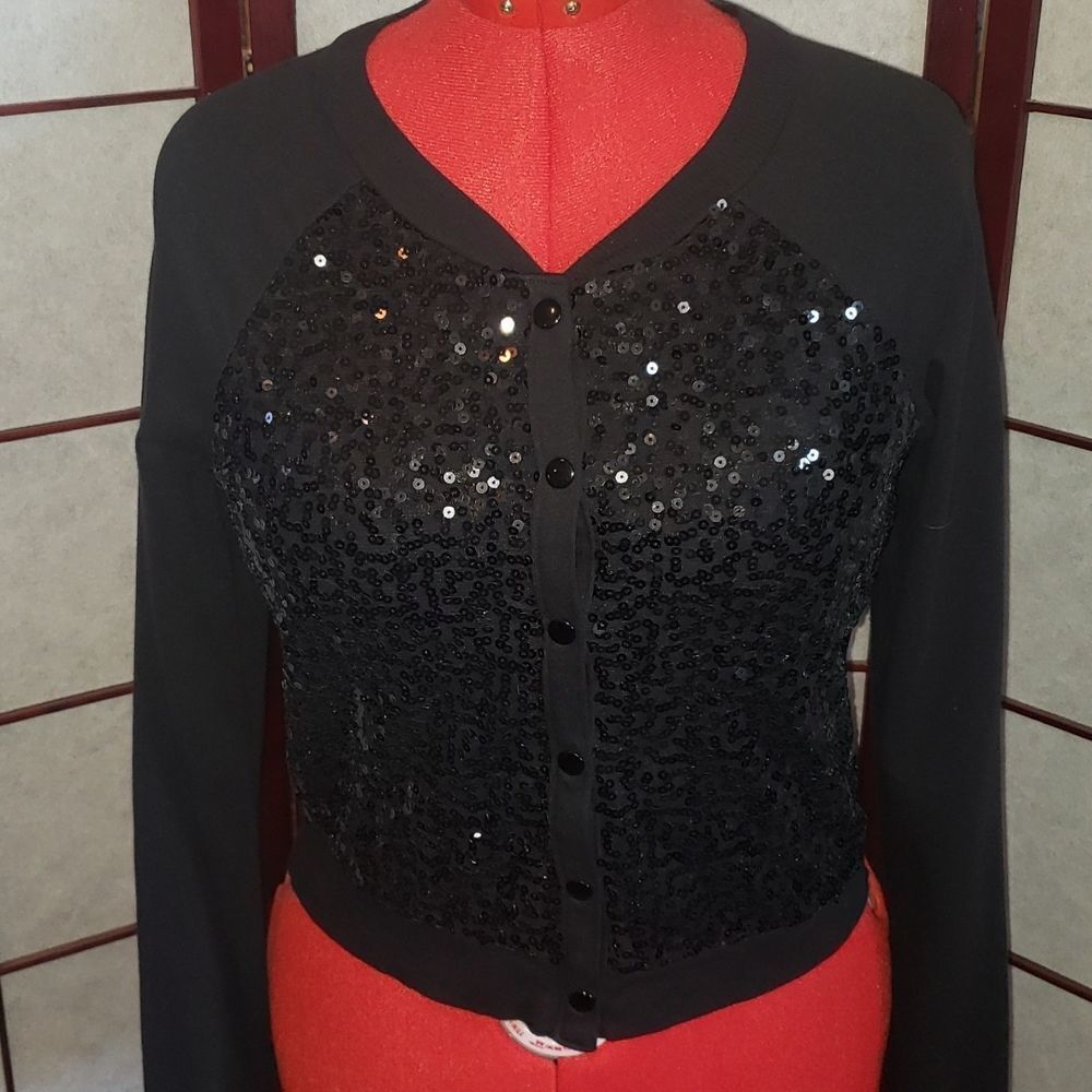 Justice Black Sequin Designed Button Up Jacket